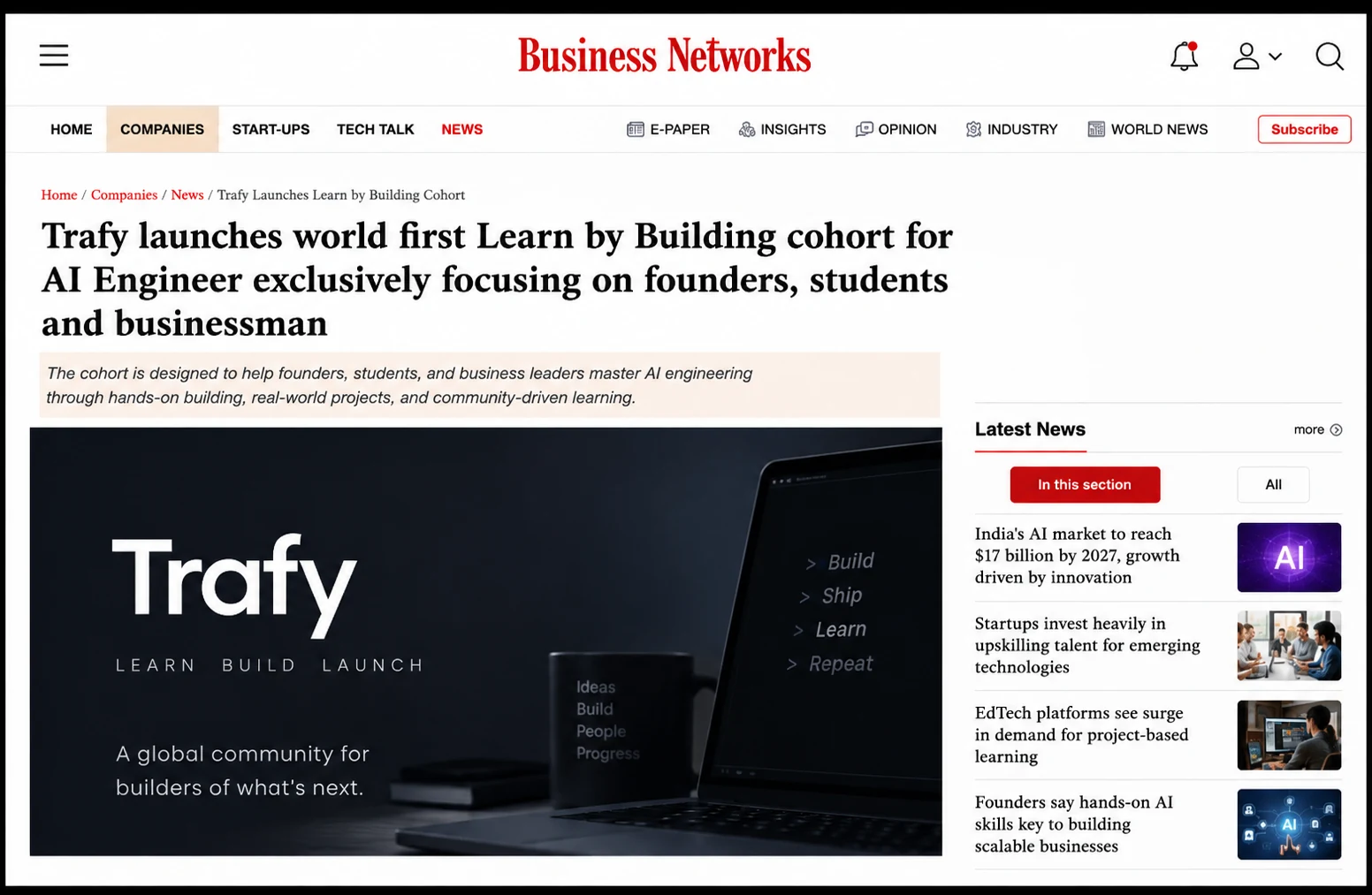 Trafy launches world's first Learn by Building cohort, via Business Networks