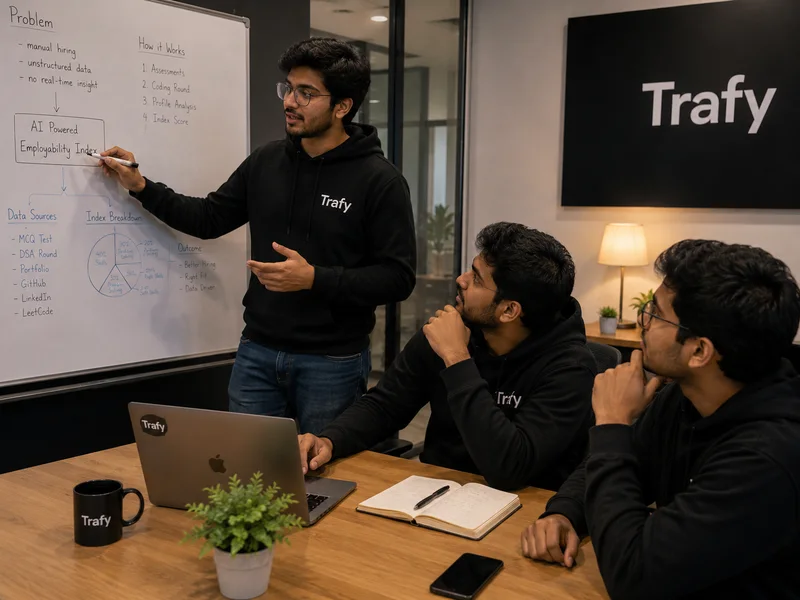 A Trafy C-suite mentor walking a founder through their idea on a whiteboard